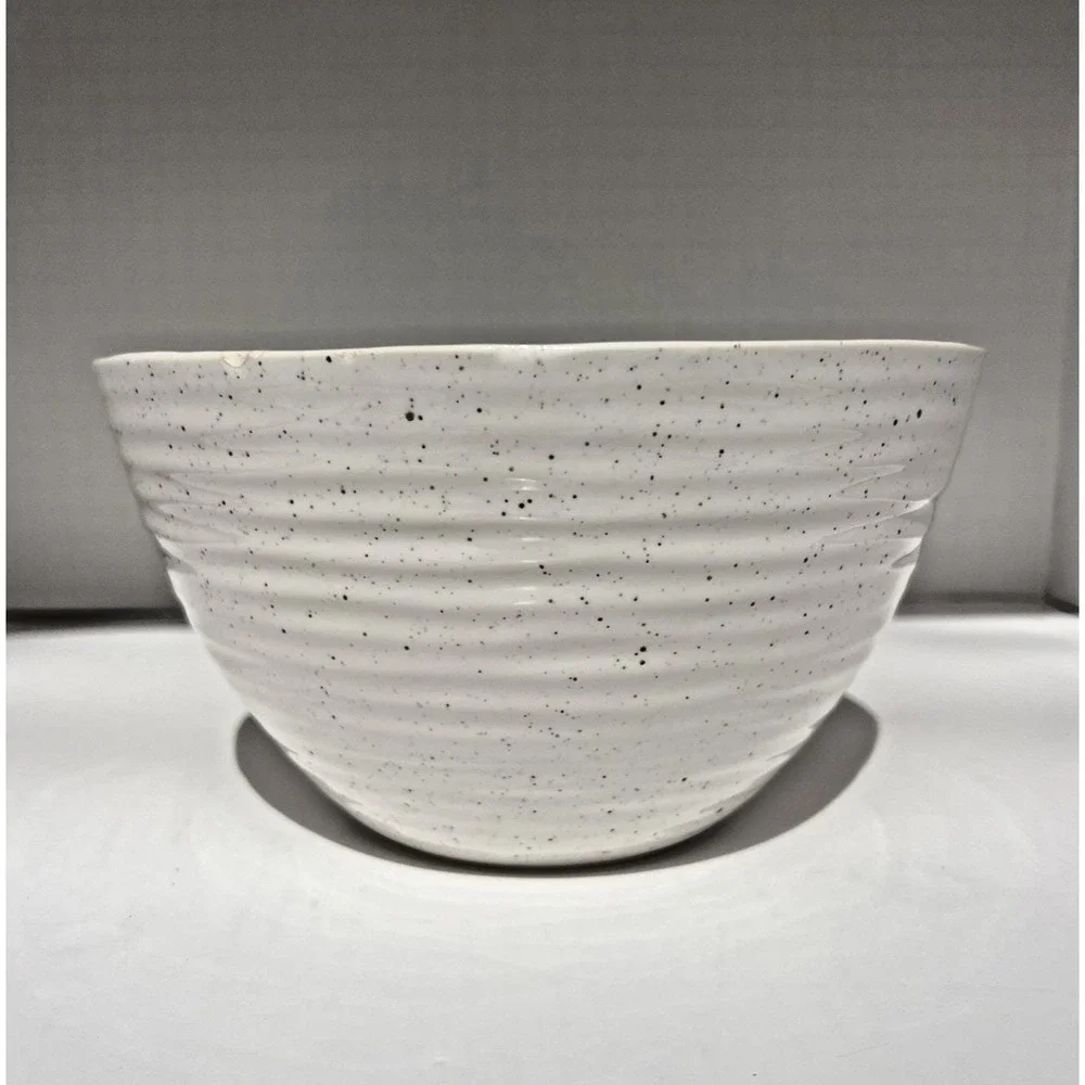 Serving Bowl Speckled Stoneware Ramen Pasta Ribbed Ceramic‎ Modern Kitchen Dish